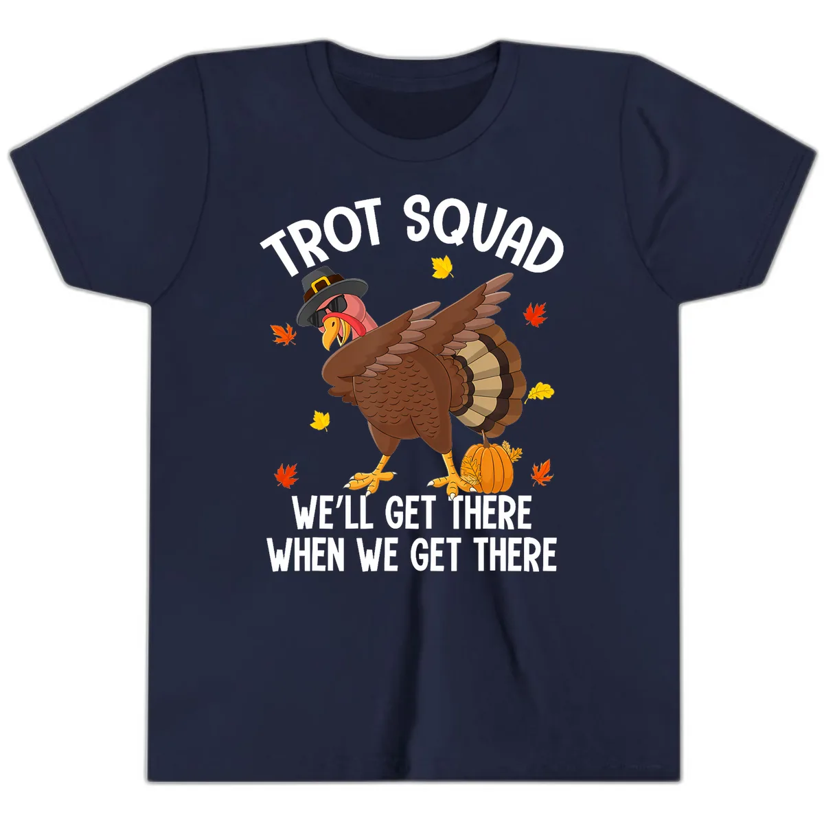 Turkey Trot Squad Thanksgiving Run Youth T-Shirt in Navy