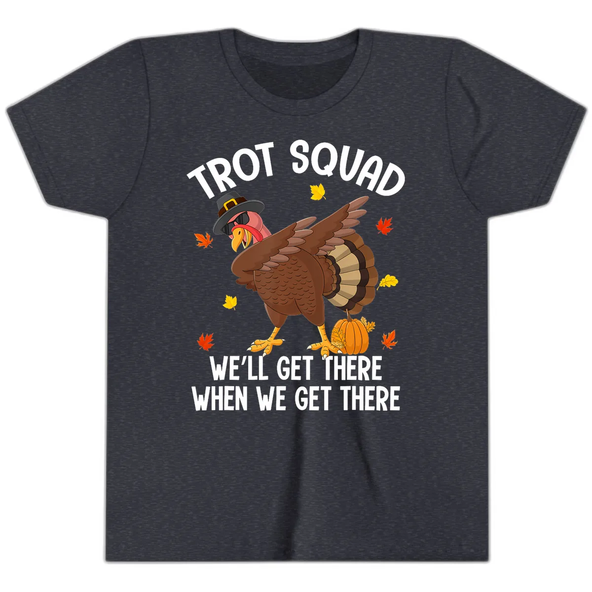 Turkey Trot Squad Thanksgiving Run Youth T-Shirt in Heather Navy