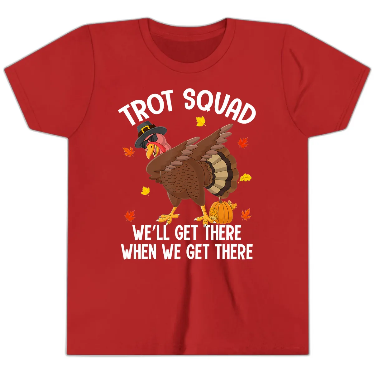 Turkey Trot Squad Thanksgiving Run Youth T-Shirt in Red