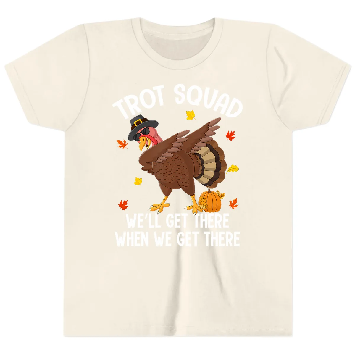 Turkey Trot Squad Thanksgiving Run Youth T-Shirt in Natural