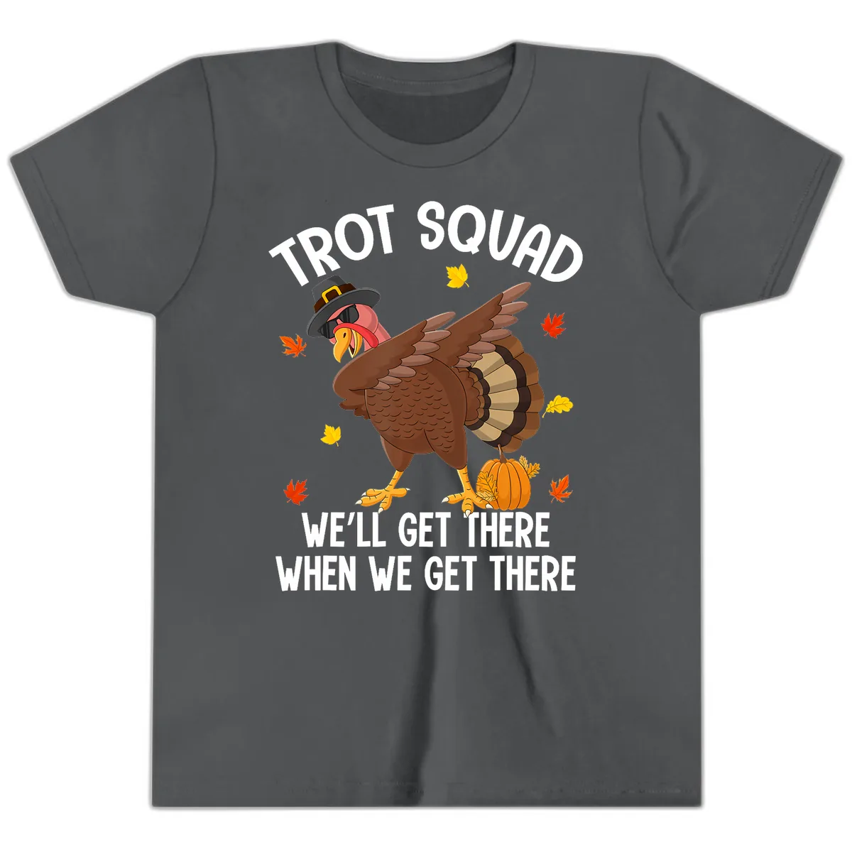 Turkey Trot Squad Thanksgiving Run Youth T-Shirt in Asphalt