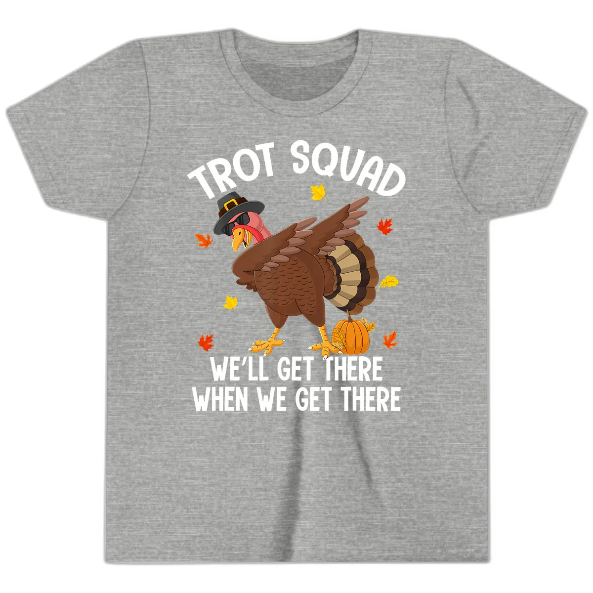 Turkey Trot Squad Thanksgiving Run Youth T-Shirt in Athletic Heather