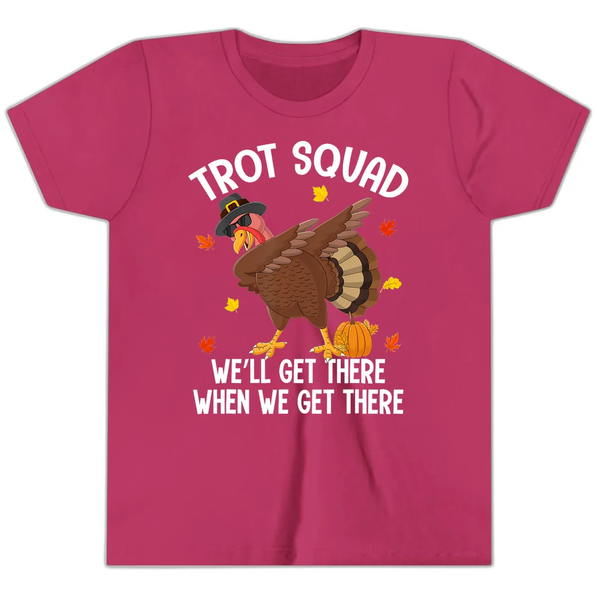 Turkey Trot Squad Thanksgiving Run Youth T-Shirt in Berry