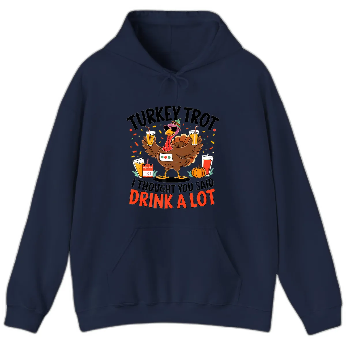 Turkey Trot Drink A Lot Design Hoodie in Navy