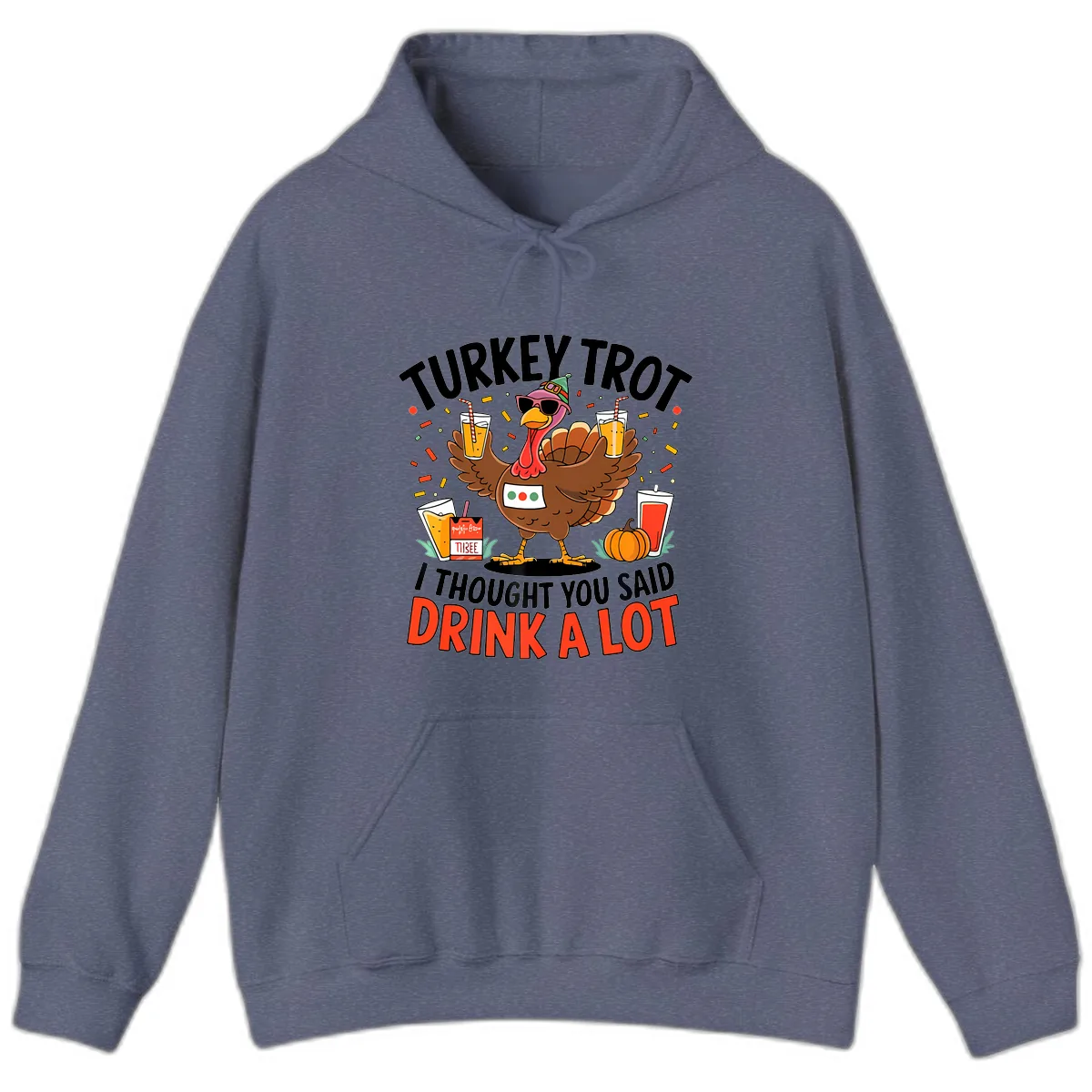 Turkey Trot Drink A Lot Design Hoodie in Heather Navy
