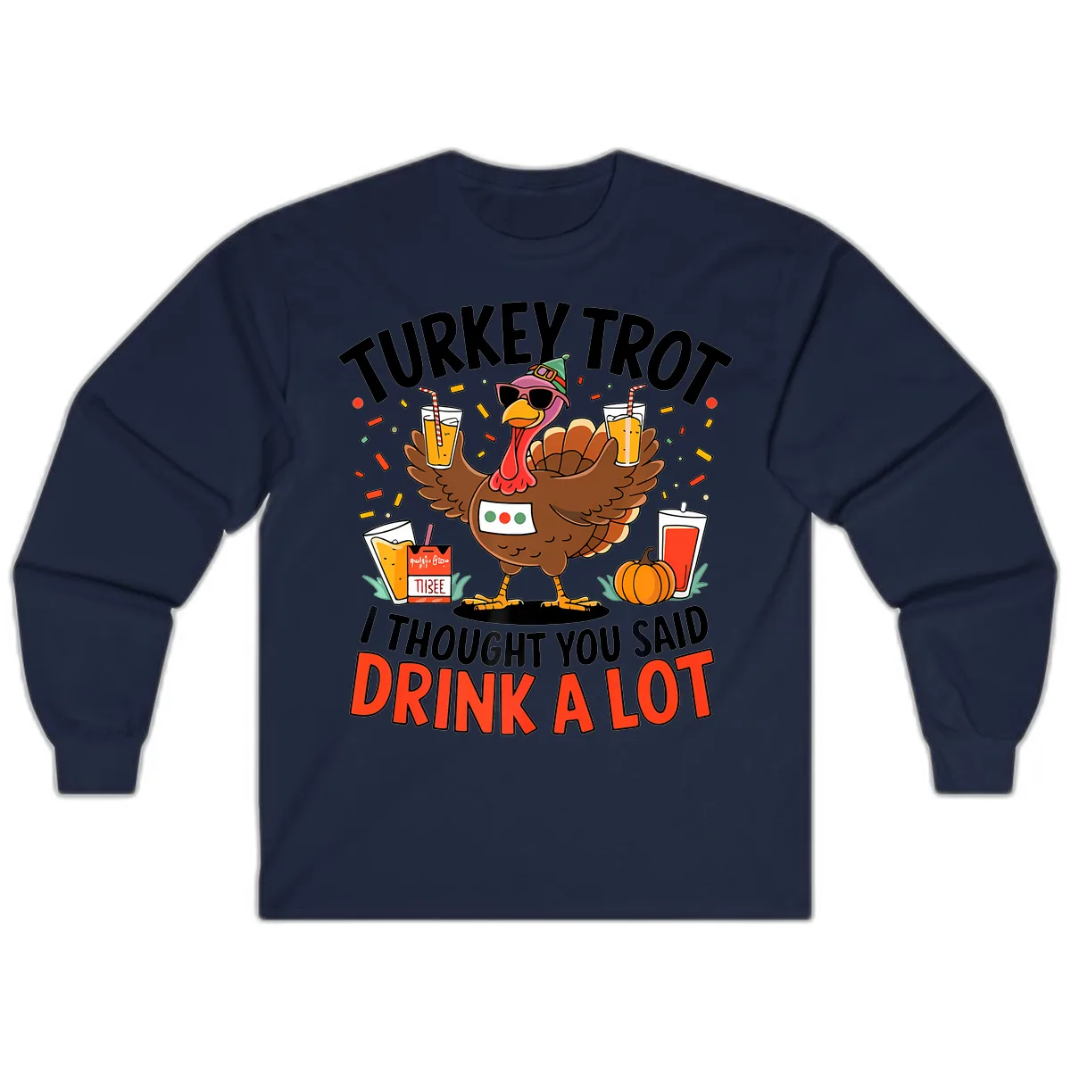 Turkey Trot Drink A Lot Design Long Sleeve in Navy