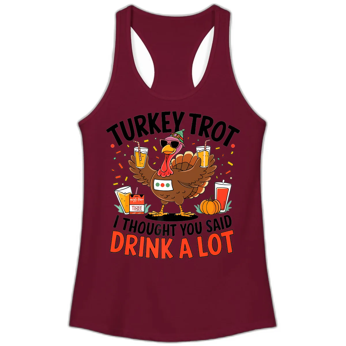 Turkey Trot Drink A Lot Design Ladies Tank in Solid Cardinal Red