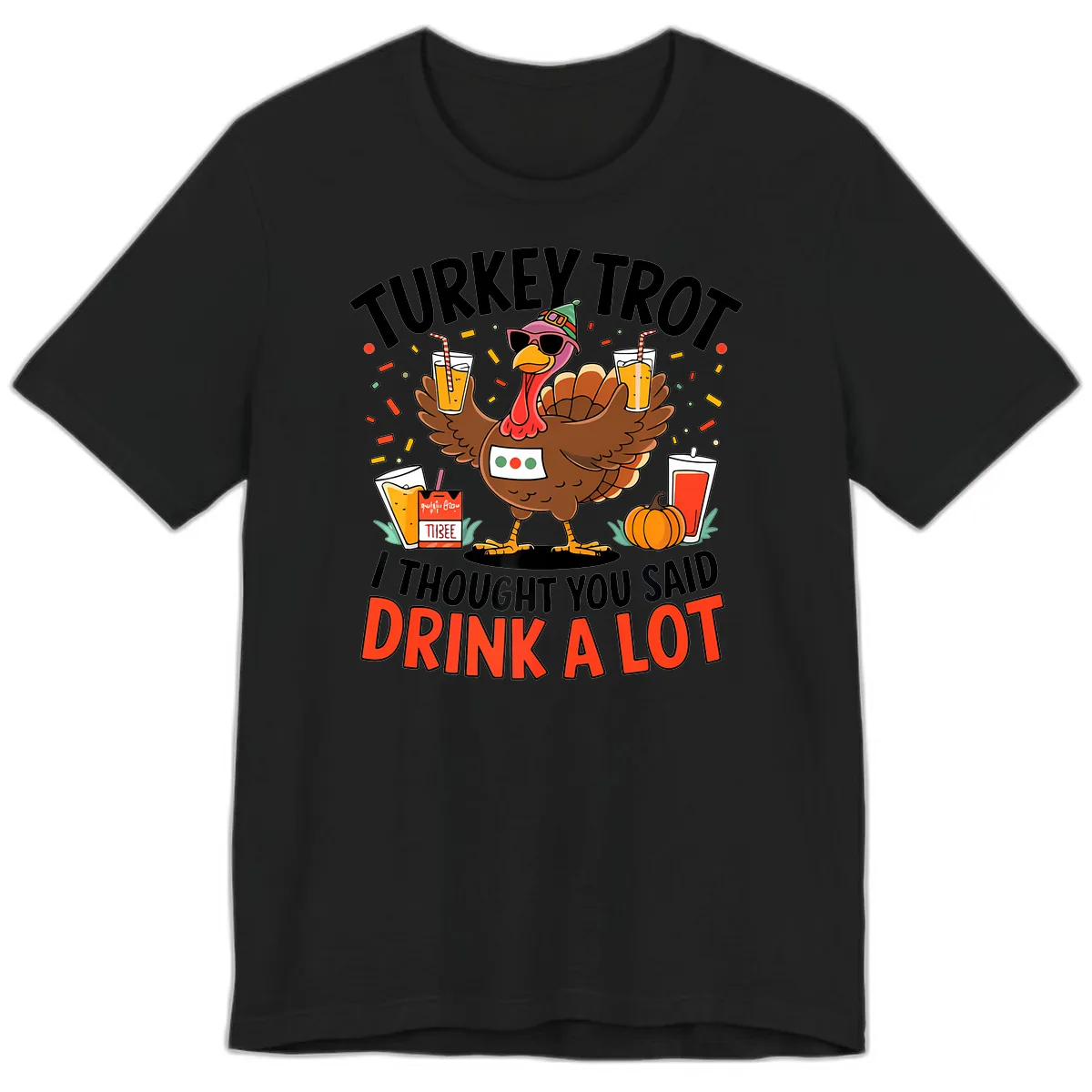 Turkey Trot Drink A Lot Design Premium T-Shirt in Black