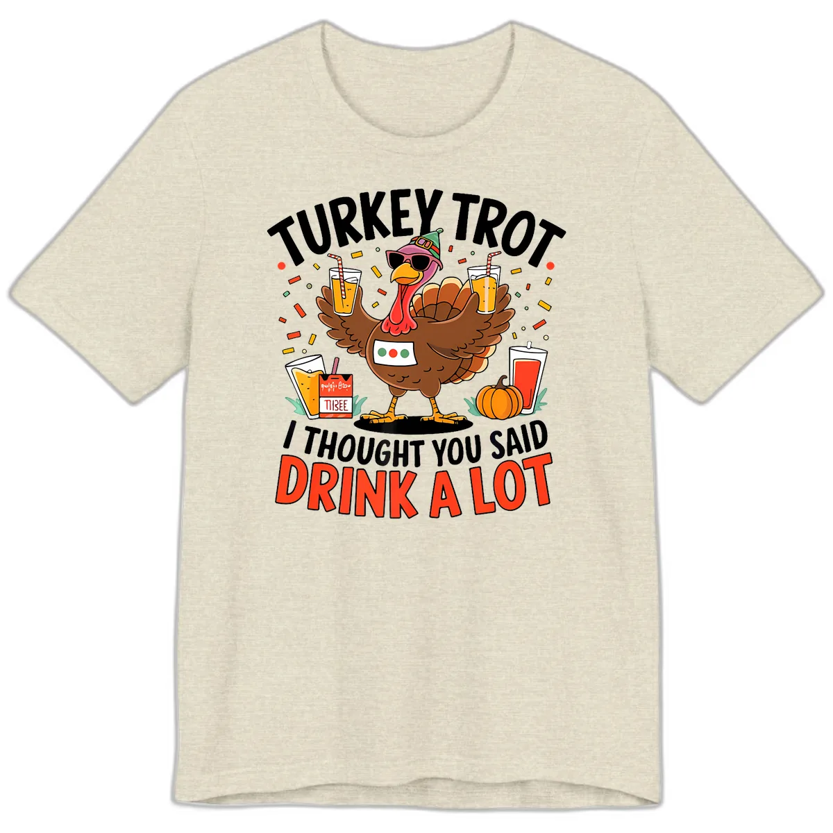 Turkey Trot Drink A Lot Design Premium T-Shirt in Heather Prism Natural