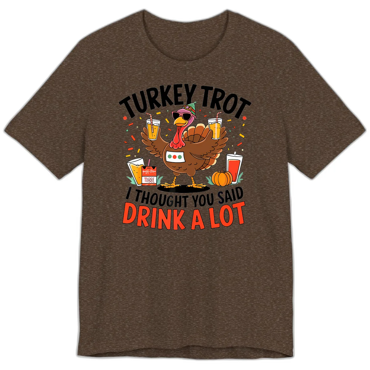 Turkey Trot Drink A Lot Design Premium T-Shirt in Heather Brown