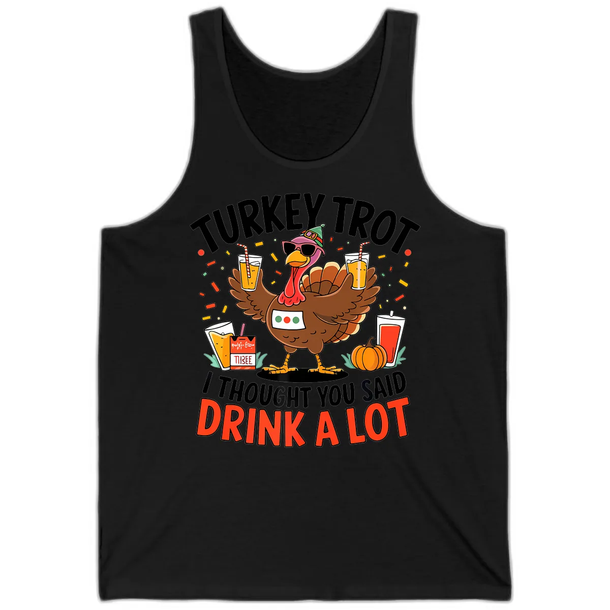 Turkey Trot Drink A Lot Design Tank in Black