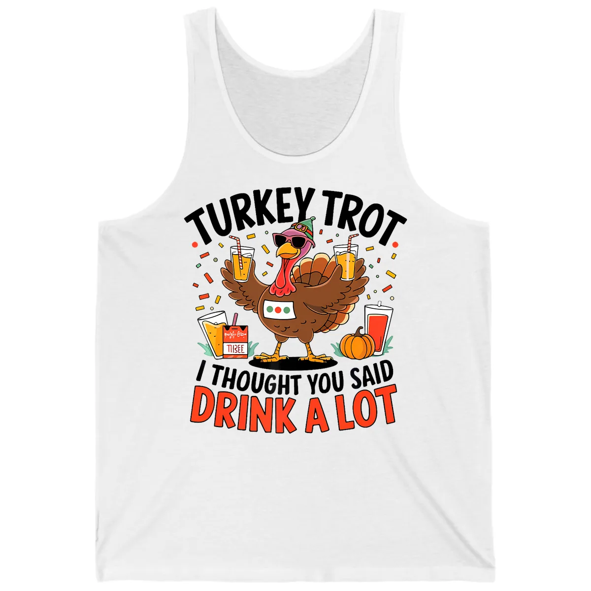 Turkey Trot Drink A Lot Design Tank in White