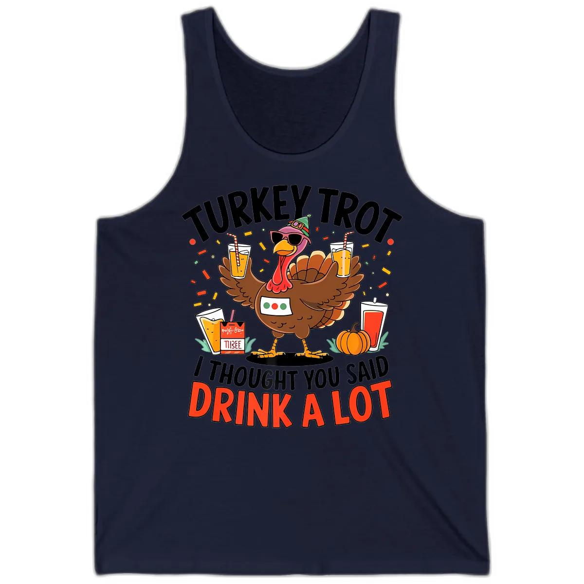 Turkey Trot Drink A Lot Design Tank in Navy