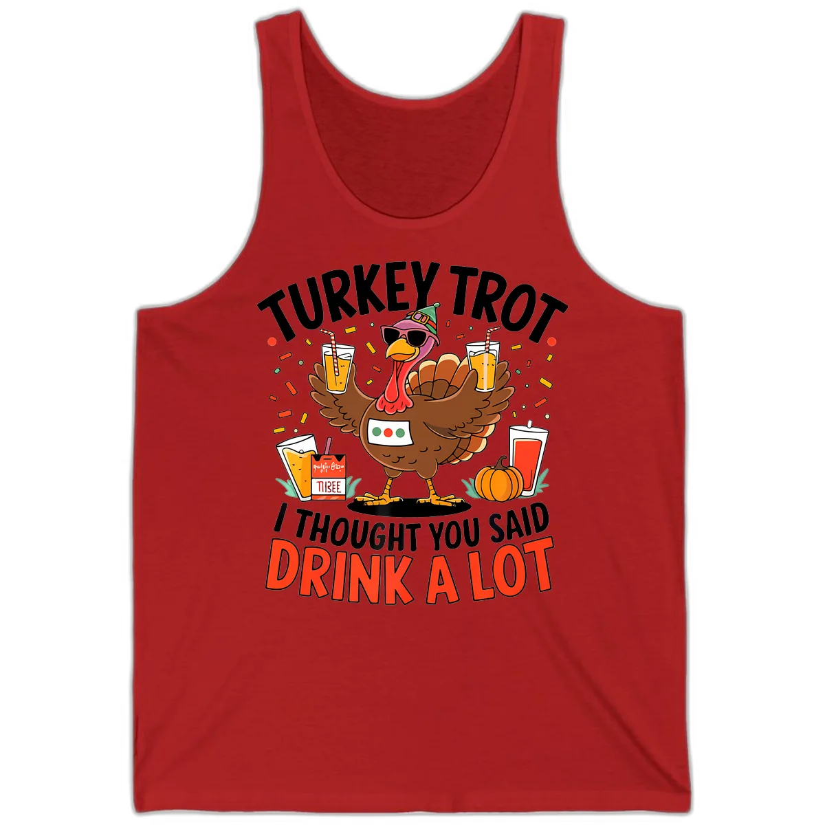 Turkey Trot Drink A Lot Design Tank in Red