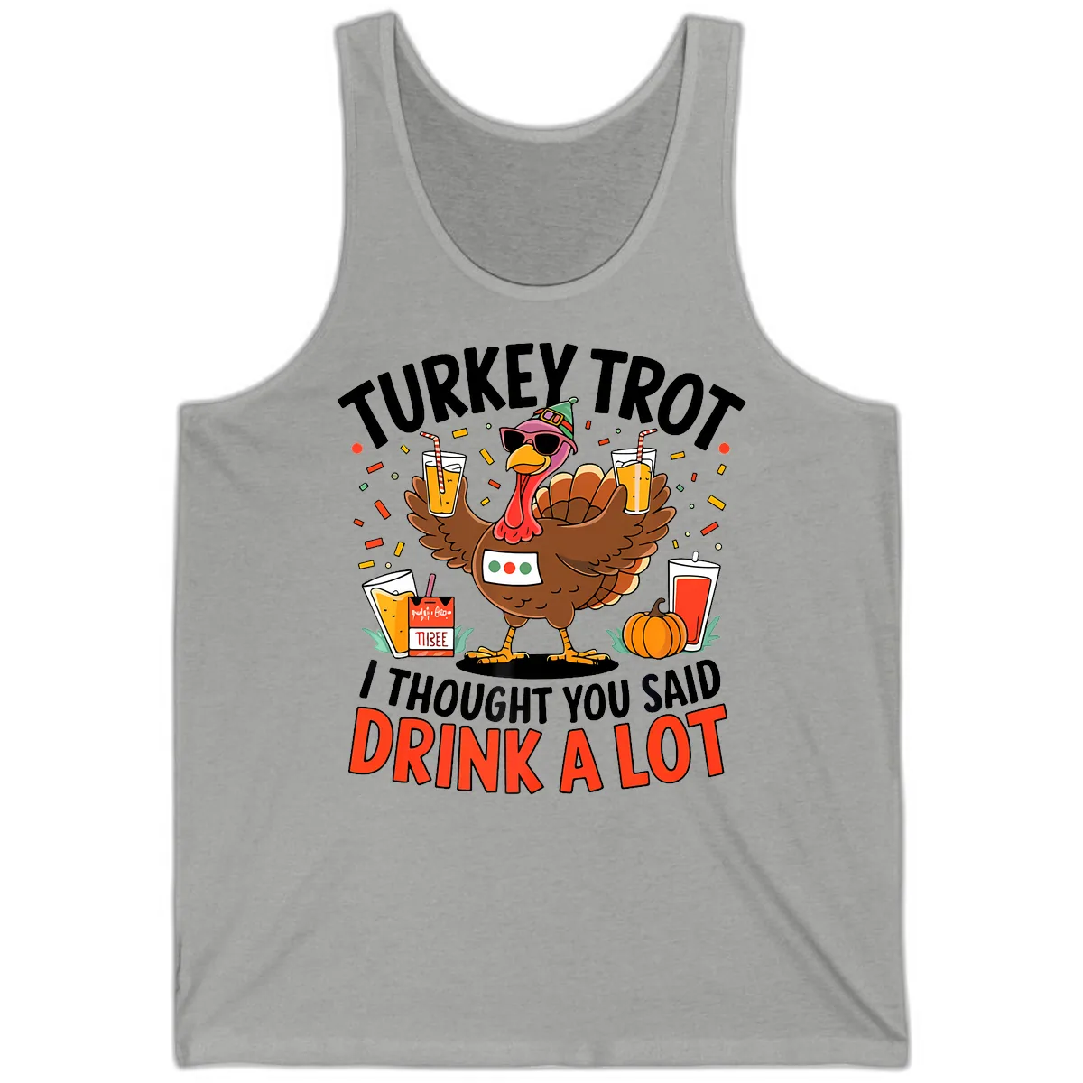 Turkey Trot Drink A Lot Design Tank in Athletic Heather