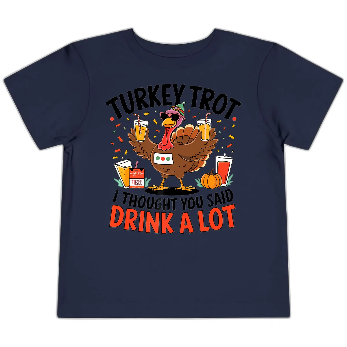 Turkey Trot Drink A Lot Design Toddler T-Shirt in Navy