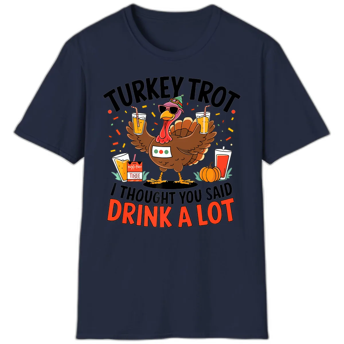 Turkey Trot Drink A Lot Design T-Shirt in Navy