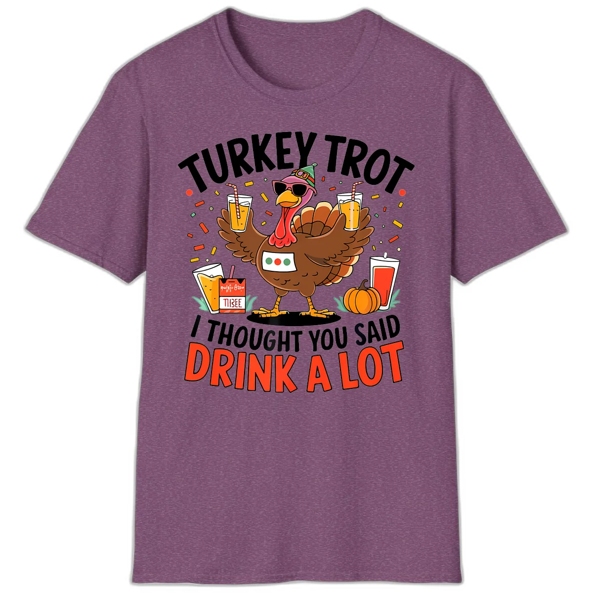 Turkey Trot Drink A Lot Design T-Shirt in Heather Maroon