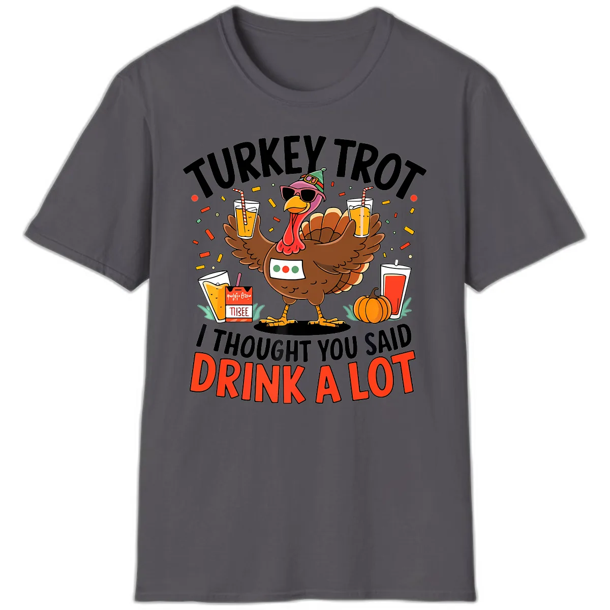 Turkey Trot Drink A Lot Design T-Shirt in Charcoal