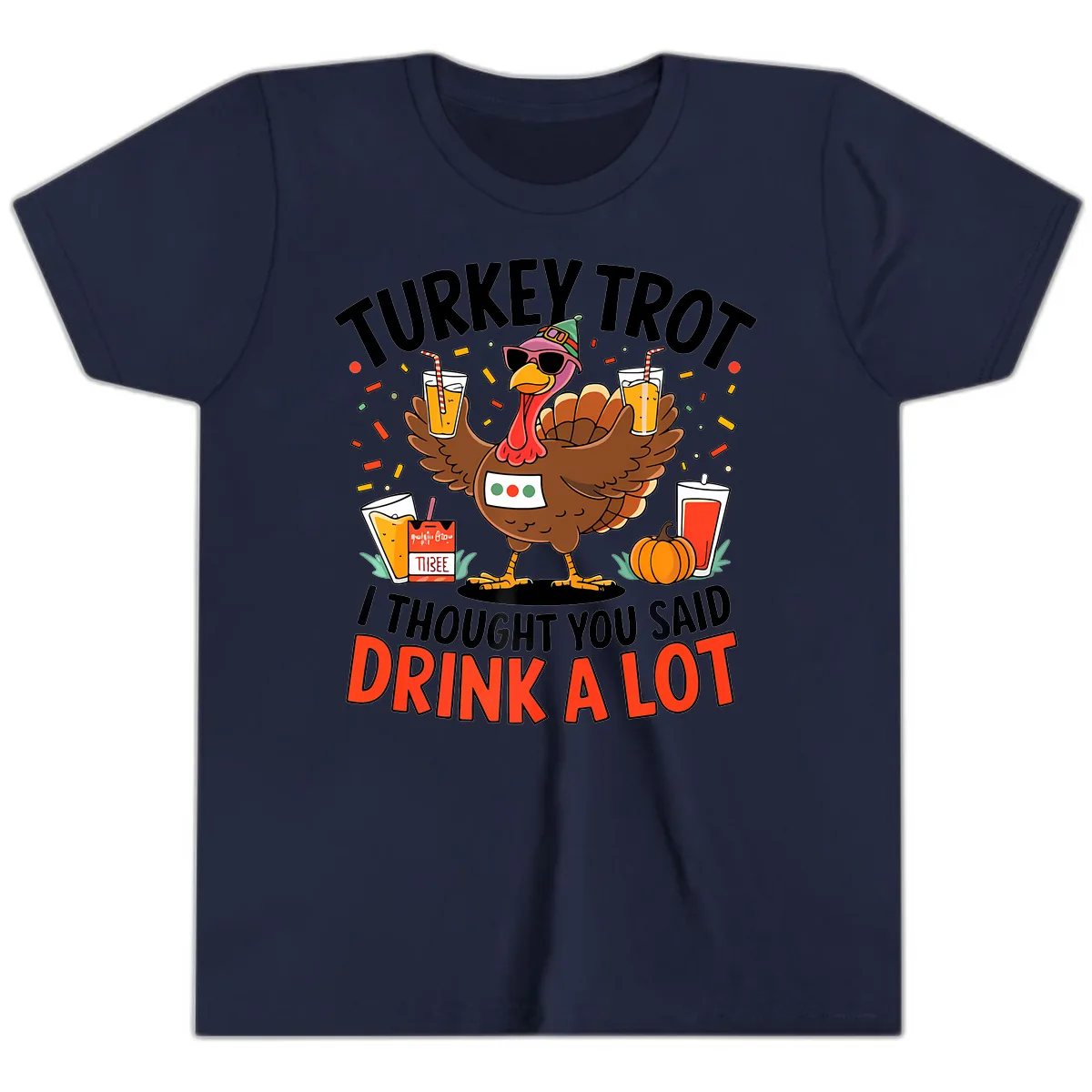 Turkey Trot Drink A Lot Design Youth T-Shirt in Navy
