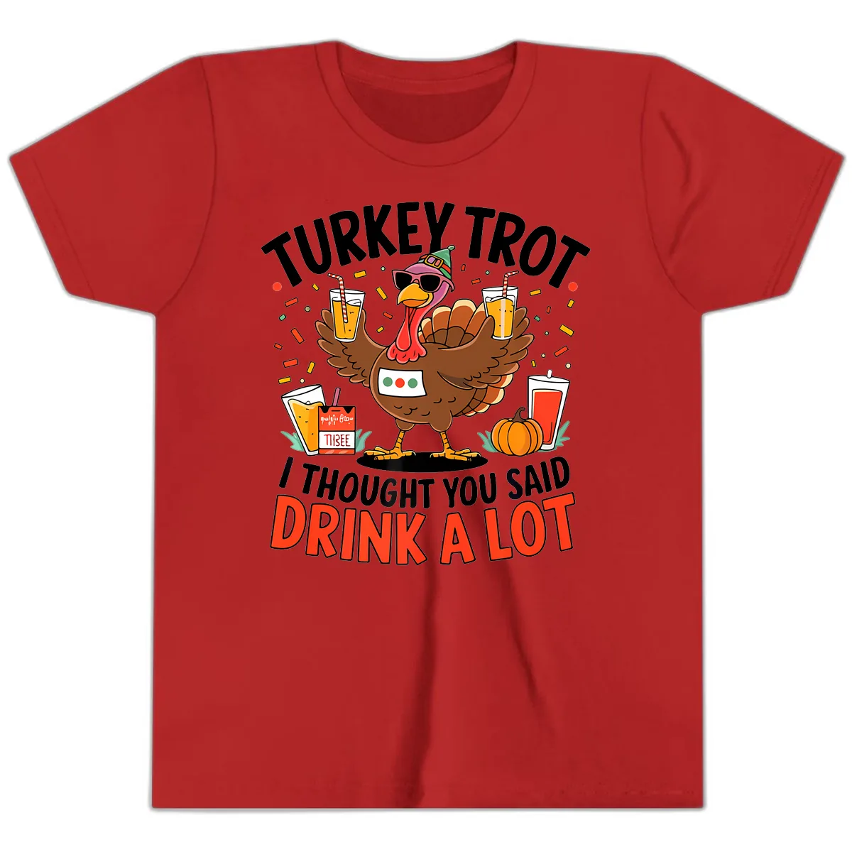 Turkey Trot Drink A Lot Design Youth T-Shirt in Red