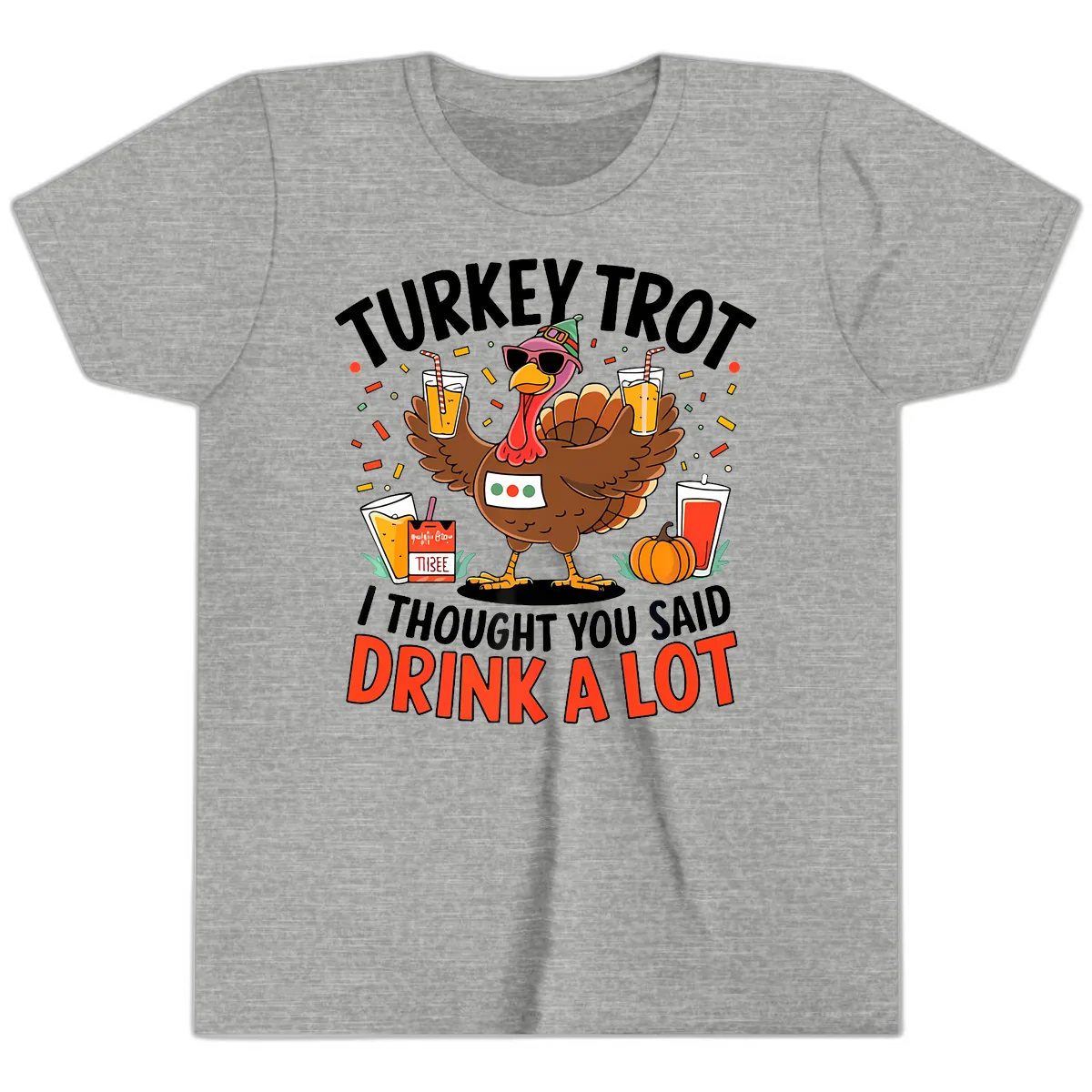 Turkey Trot Drink A Lot Design Youth T-Shirt in Athletic Heather