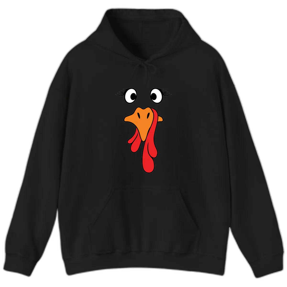 Funny Turkey Face Thanksgiving Trot Hoodie in Black