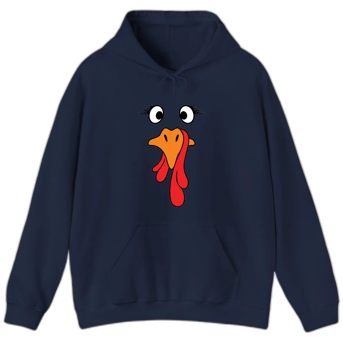 Funny Turkey Face Thanksgiving Trot Hoodie in Navy