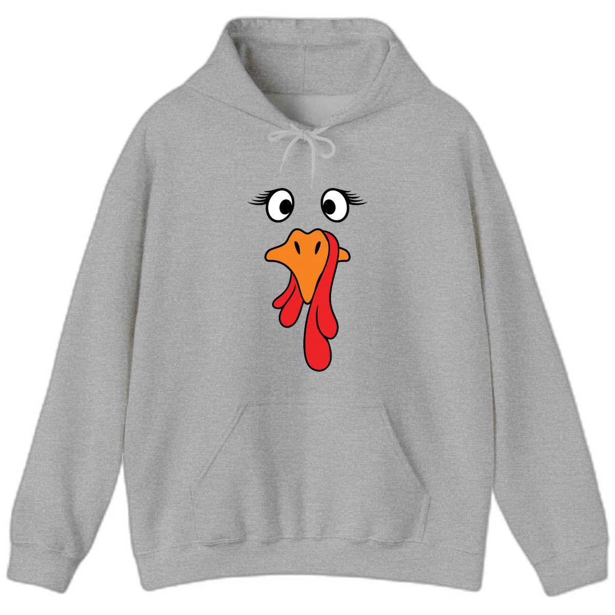 Funny Turkey Face Thanksgiving Trot Hoodie in Sport Grey