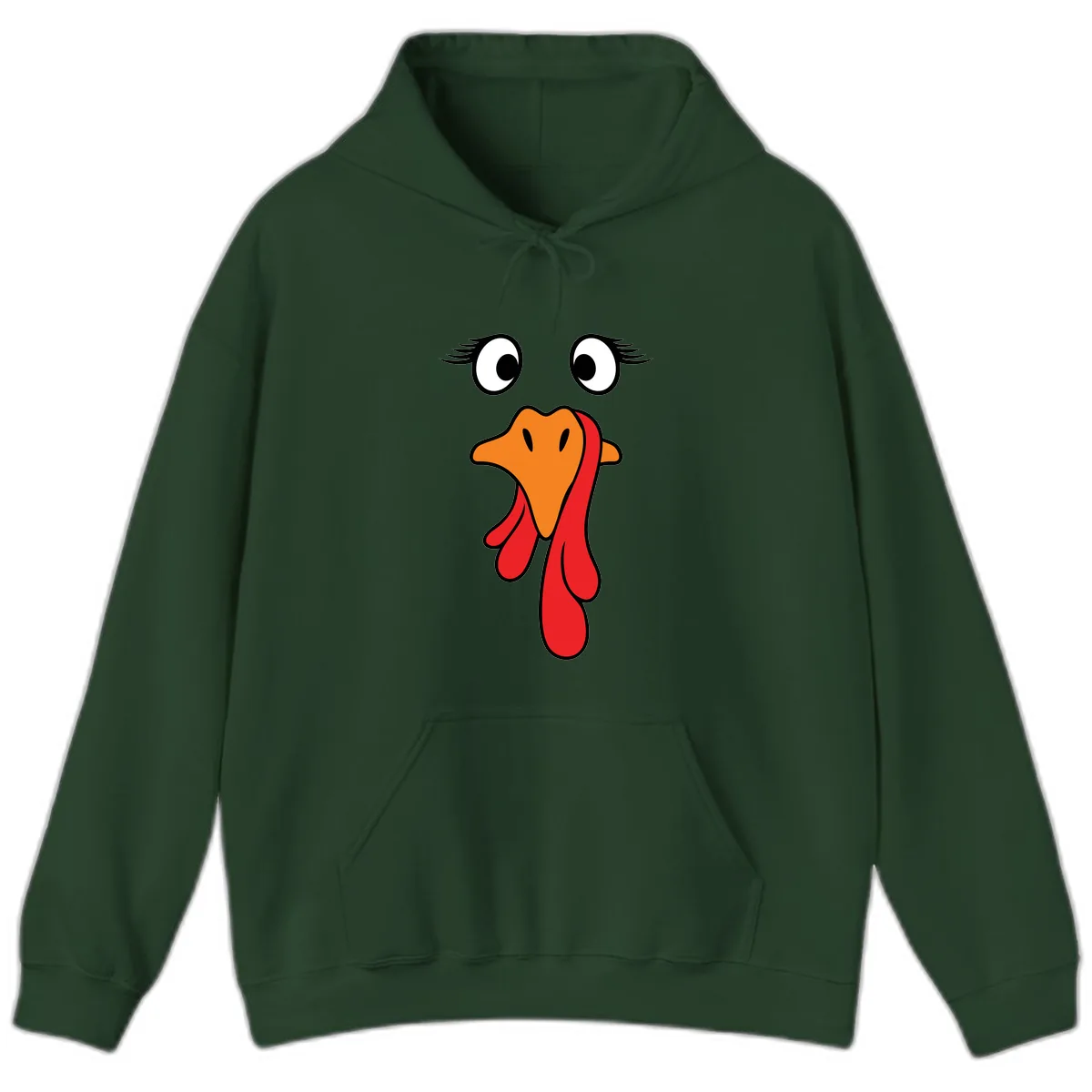 Funny Turkey Face Thanksgiving Trot Hoodie in Forest Green