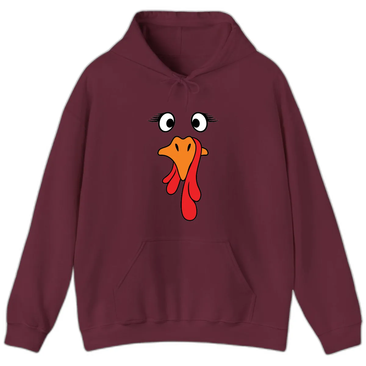 Funny Turkey Face Thanksgiving Trot Hoodie in Maroon