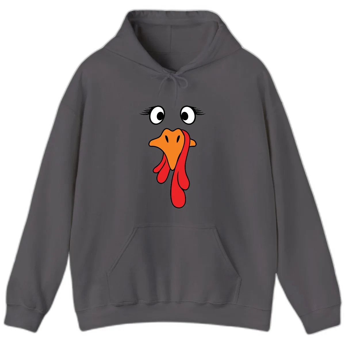 Funny Turkey Face Thanksgiving Trot Hoodie in Charcoal