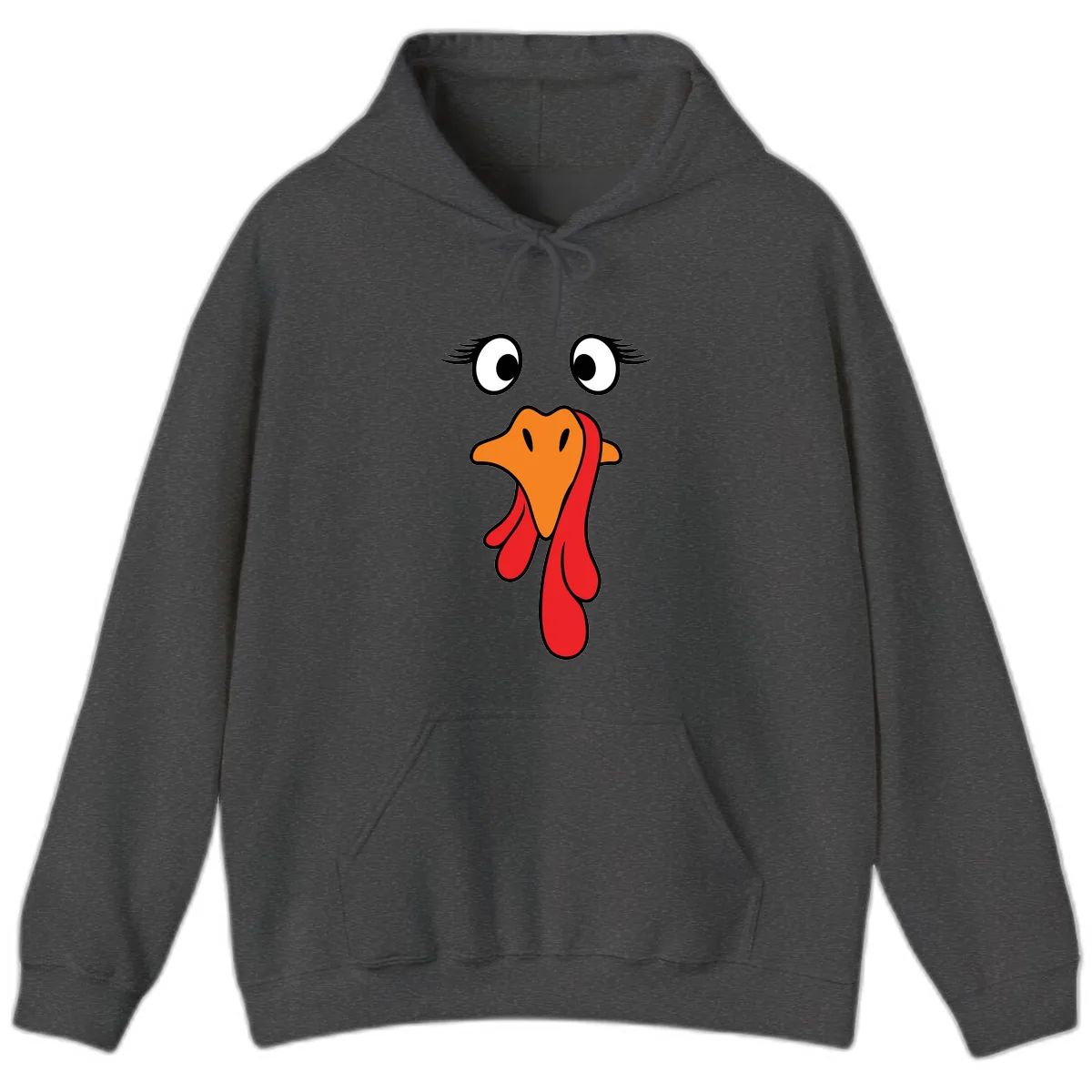 Funny Turkey Face Thanksgiving Trot Hoodie in Dark Heather