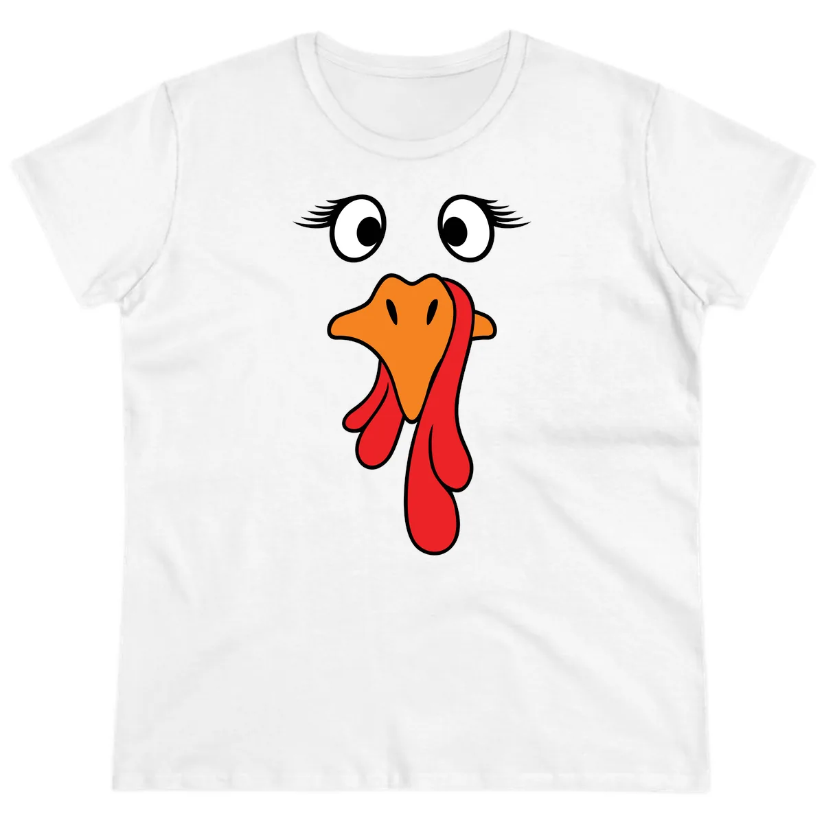 Funny Turkey Face Thanksgiving Trot Ladies Tee in White