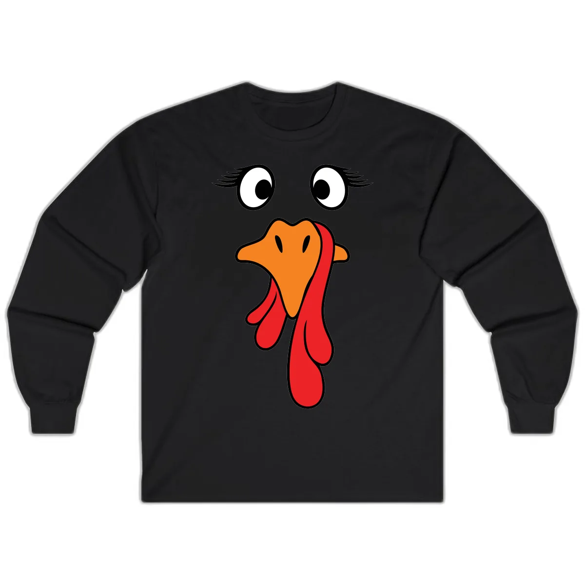 Funny Turkey Face Thanksgiving Trot Long Sleeve in Black