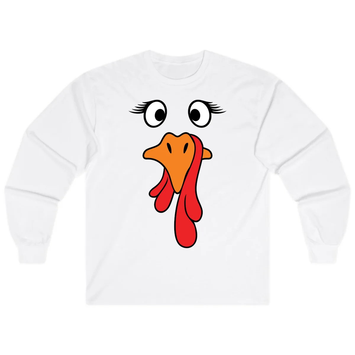 Funny Turkey Face Thanksgiving Trot Long Sleeve in White