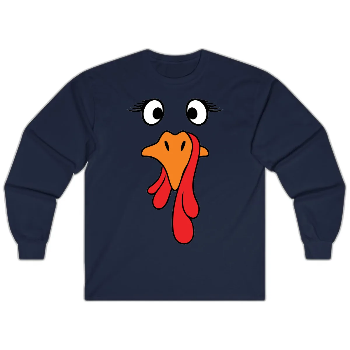 Funny Turkey Face Thanksgiving Trot Long Sleeve in Navy