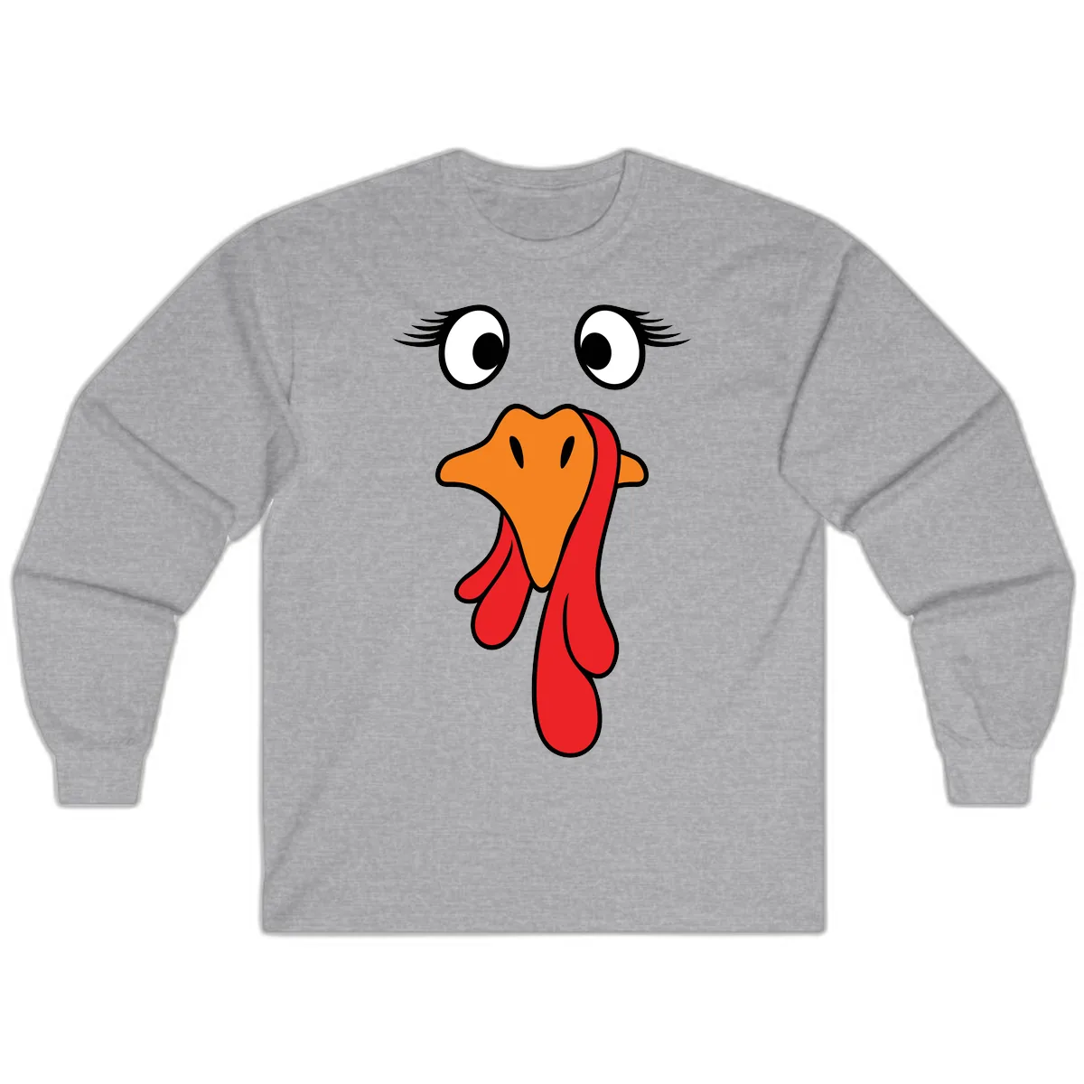 Funny Turkey Face Thanksgiving Trot Long Sleeve in Sport Grey