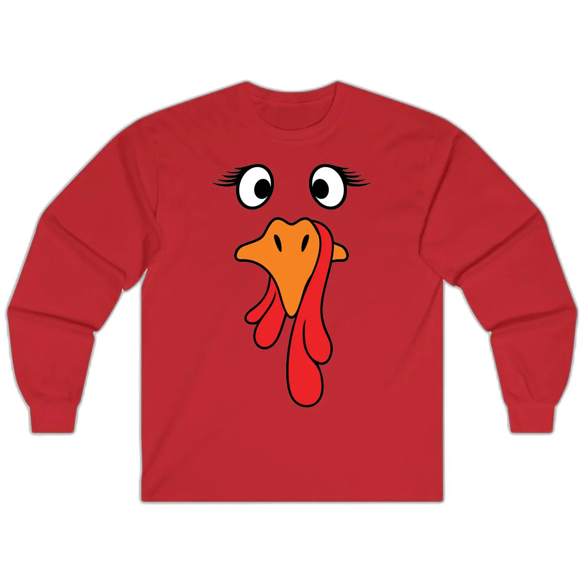 Funny Turkey Face Thanksgiving Trot Long Sleeve in Red