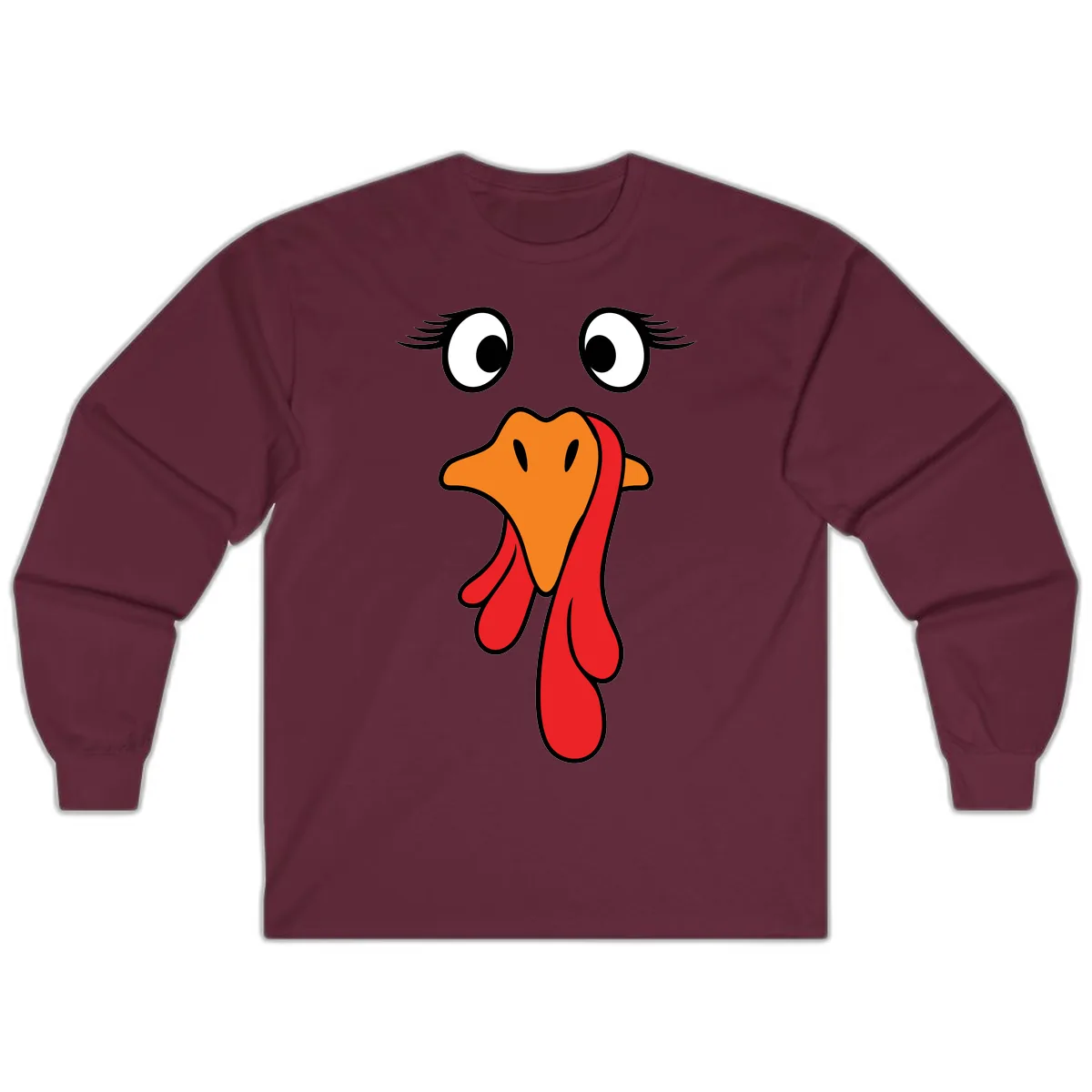 Funny Turkey Face Thanksgiving Trot Long Sleeve in Maroon