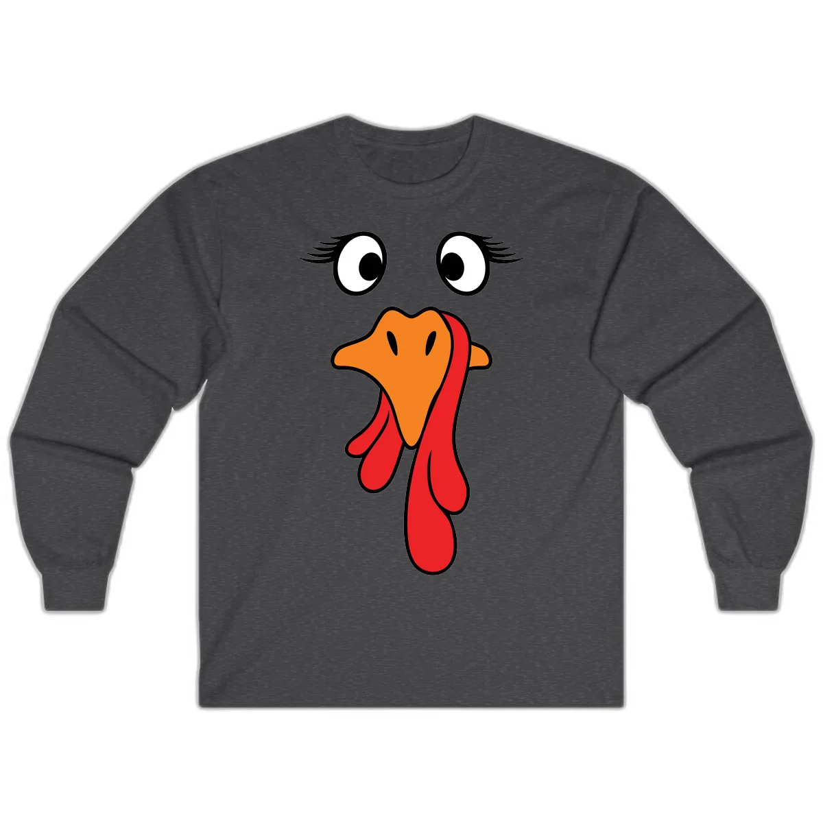 Funny Turkey Face Thanksgiving Trot Long Sleeve in Dark Heather