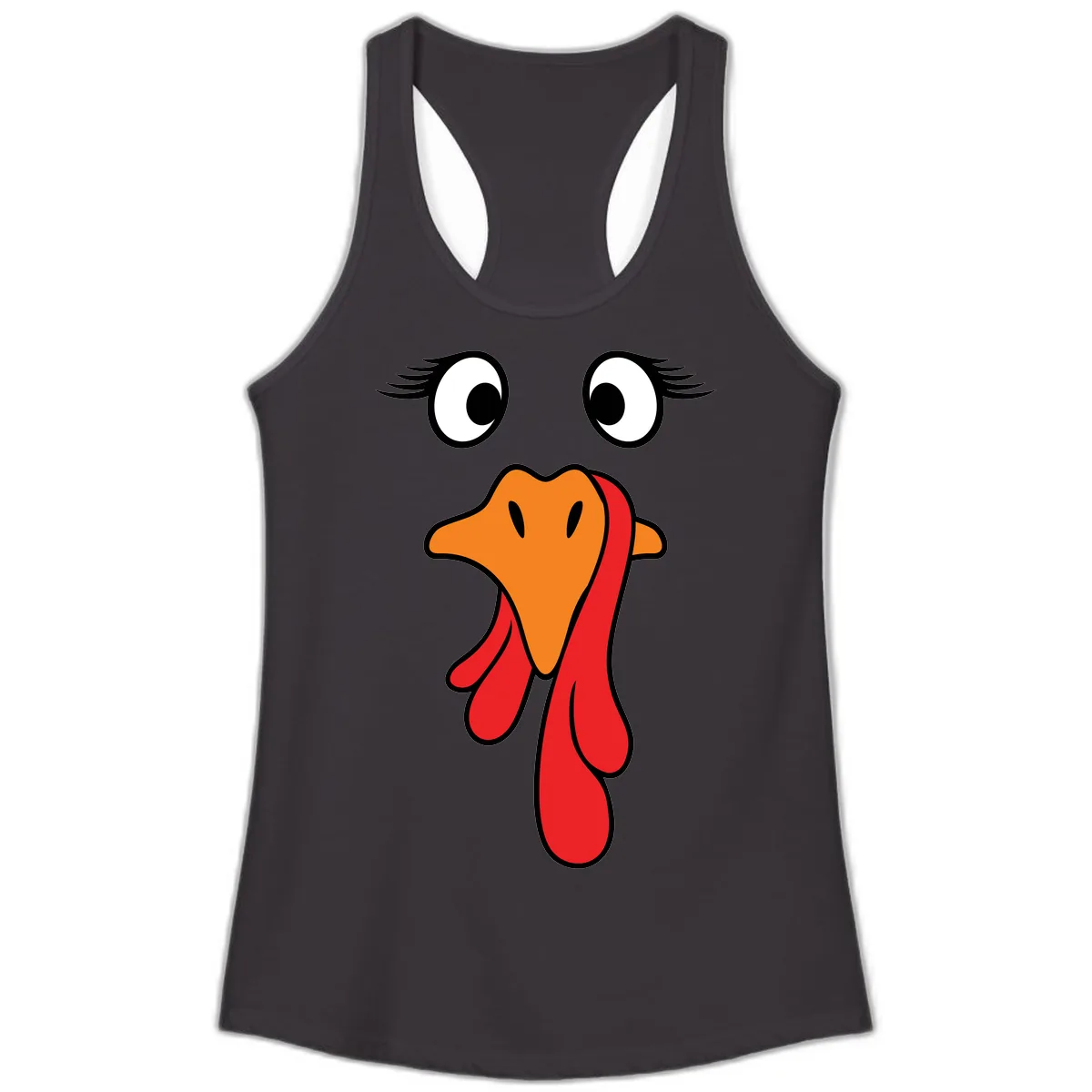 Funny Turkey Face Thanksgiving Trot Ladies Tank in Black
