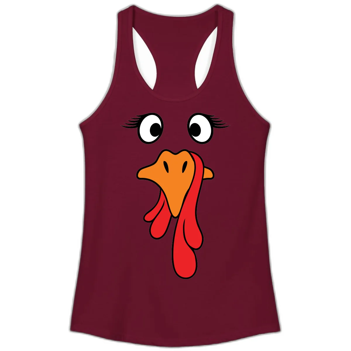 Funny Turkey Face Thanksgiving Trot Ladies Tank in Solid Cardinal Red