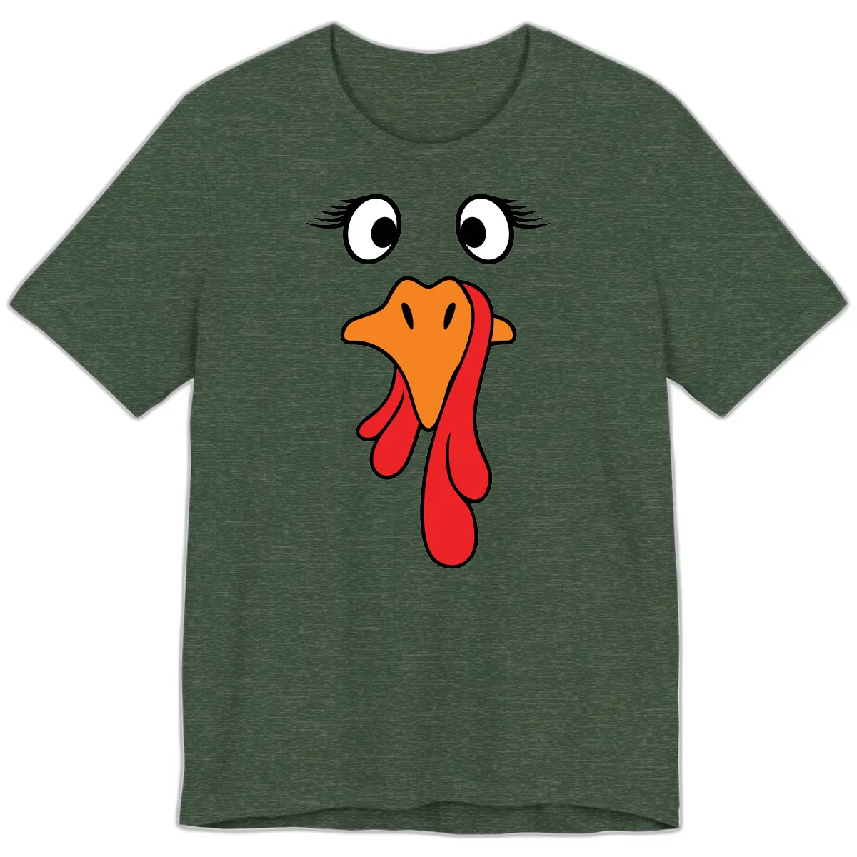 Funny Turkey Face Thanksgiving Trot Premium T-Shirt in Heather Forest