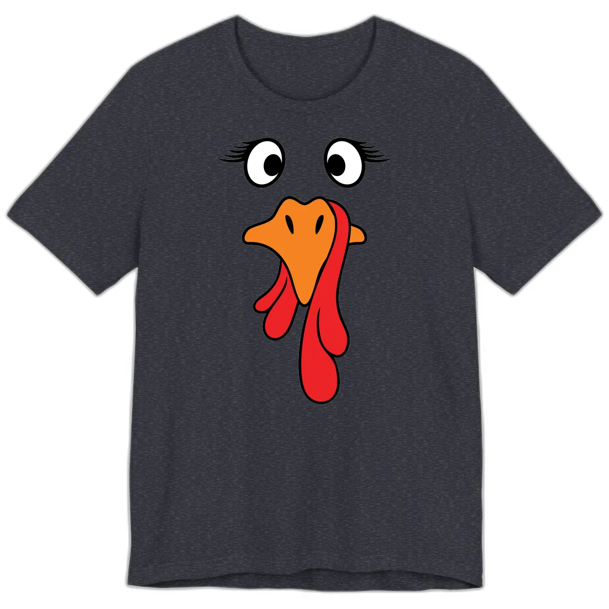Funny Turkey Face Thanksgiving Trot Premium T-Shirt in Heather Navy