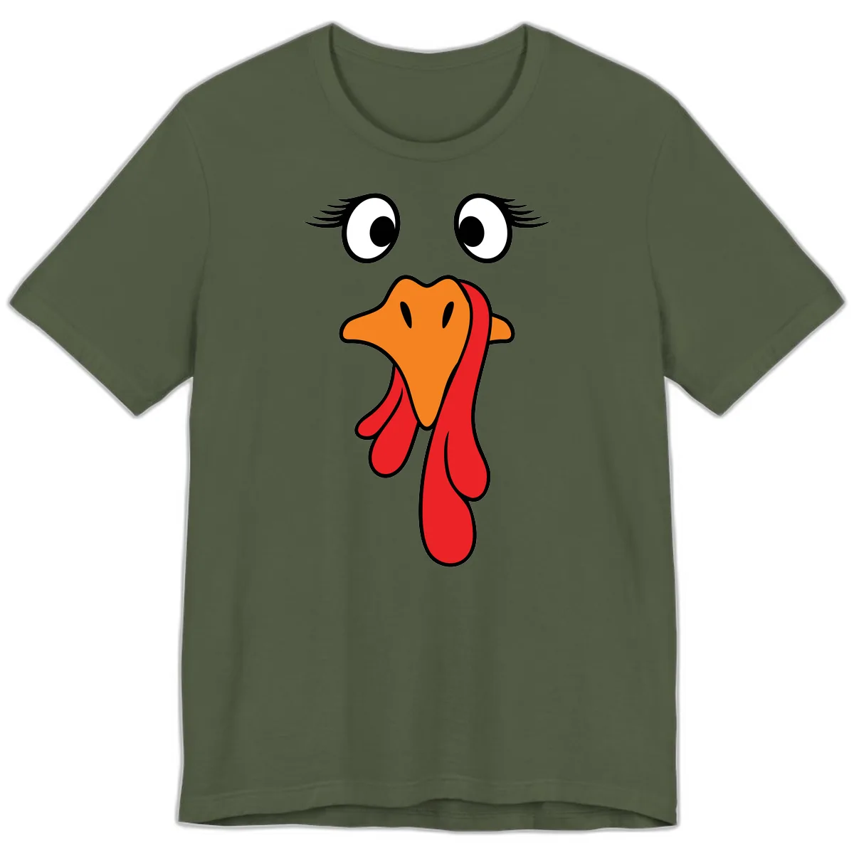 Funny Turkey Face Thanksgiving Trot Premium T-Shirt in Military Green