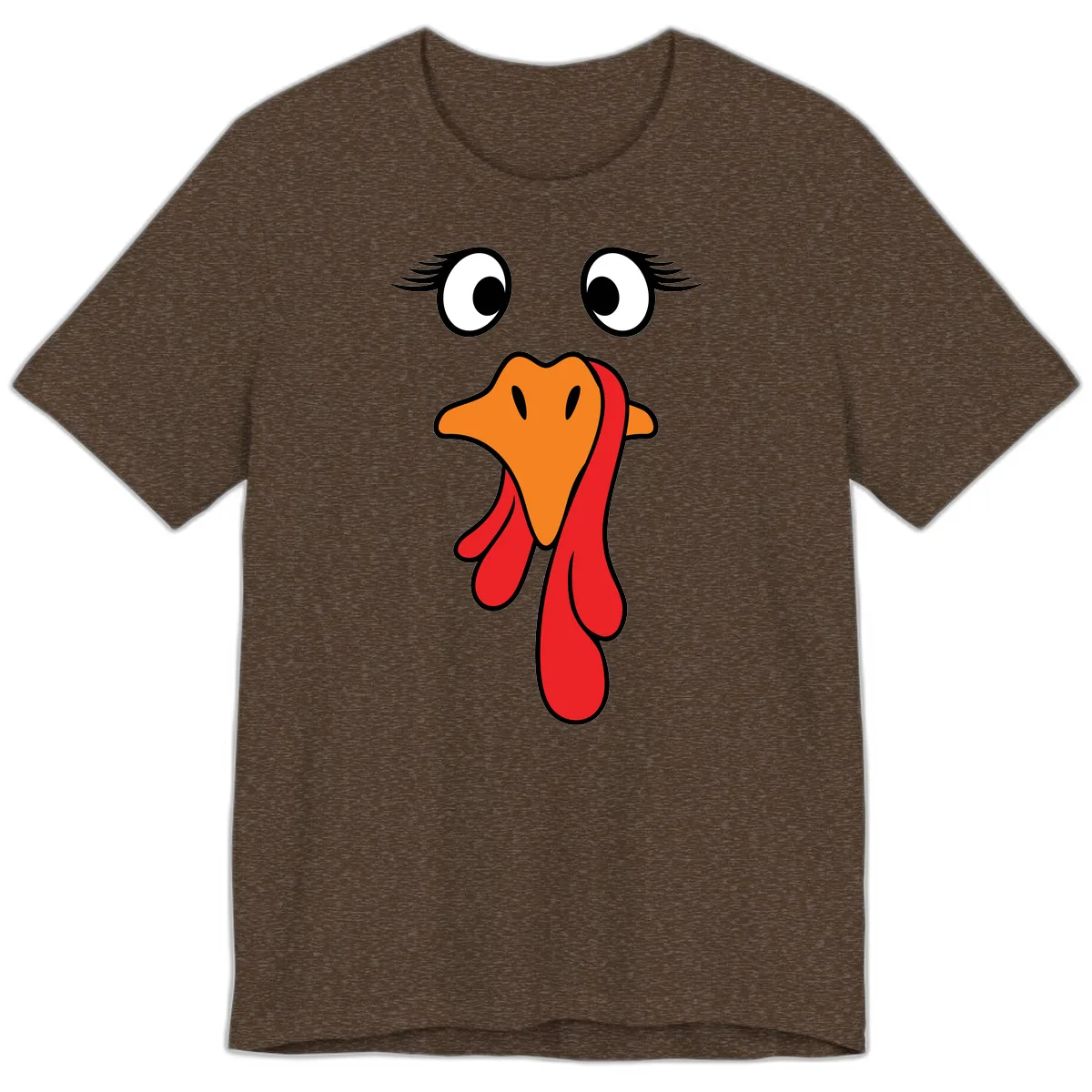 Funny Turkey Face Thanksgiving Trot Premium T-Shirt in Heather Brown