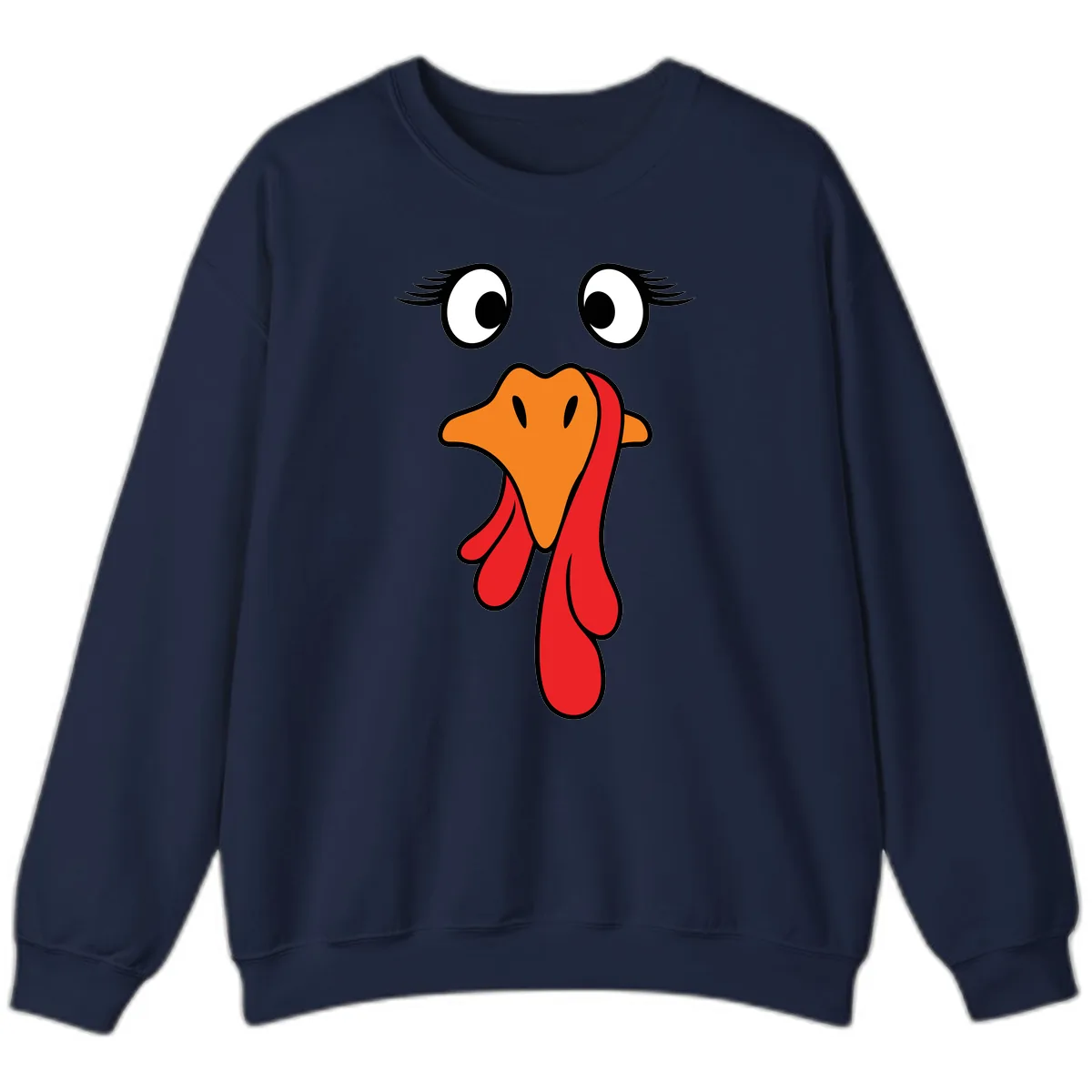 Funny Turkey Face Thanksgiving Trot Sweatshirt in Navy