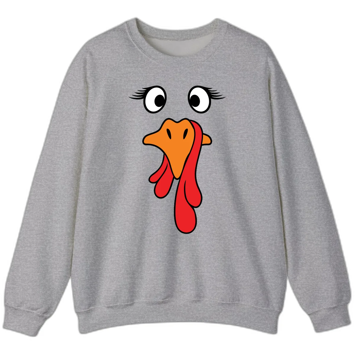 Funny Turkey Face Thanksgiving Trot Sweatshirt in Sport Grey
