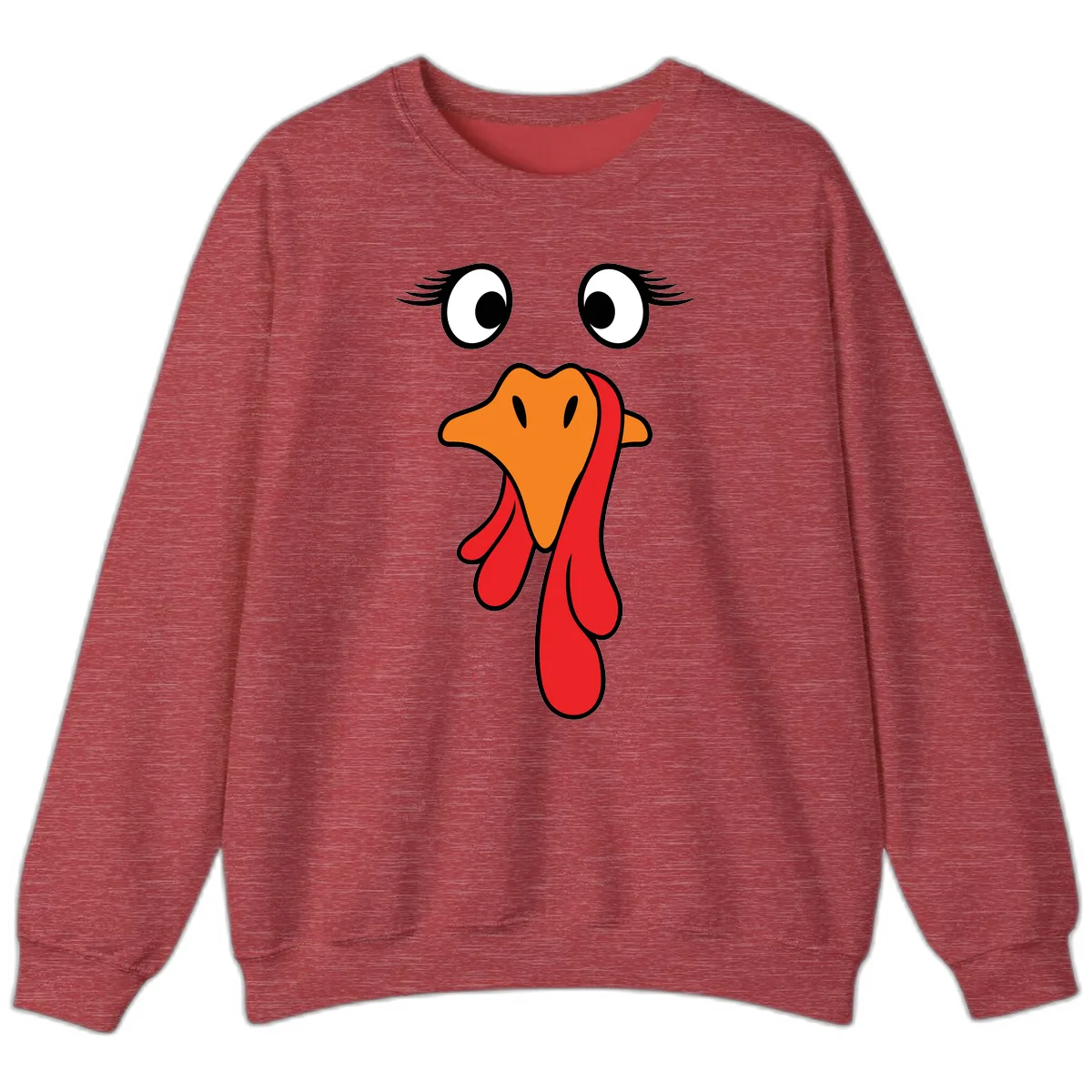 Funny Turkey Face Thanksgiving Trot Sweatshirt in Heather Scarlet Red